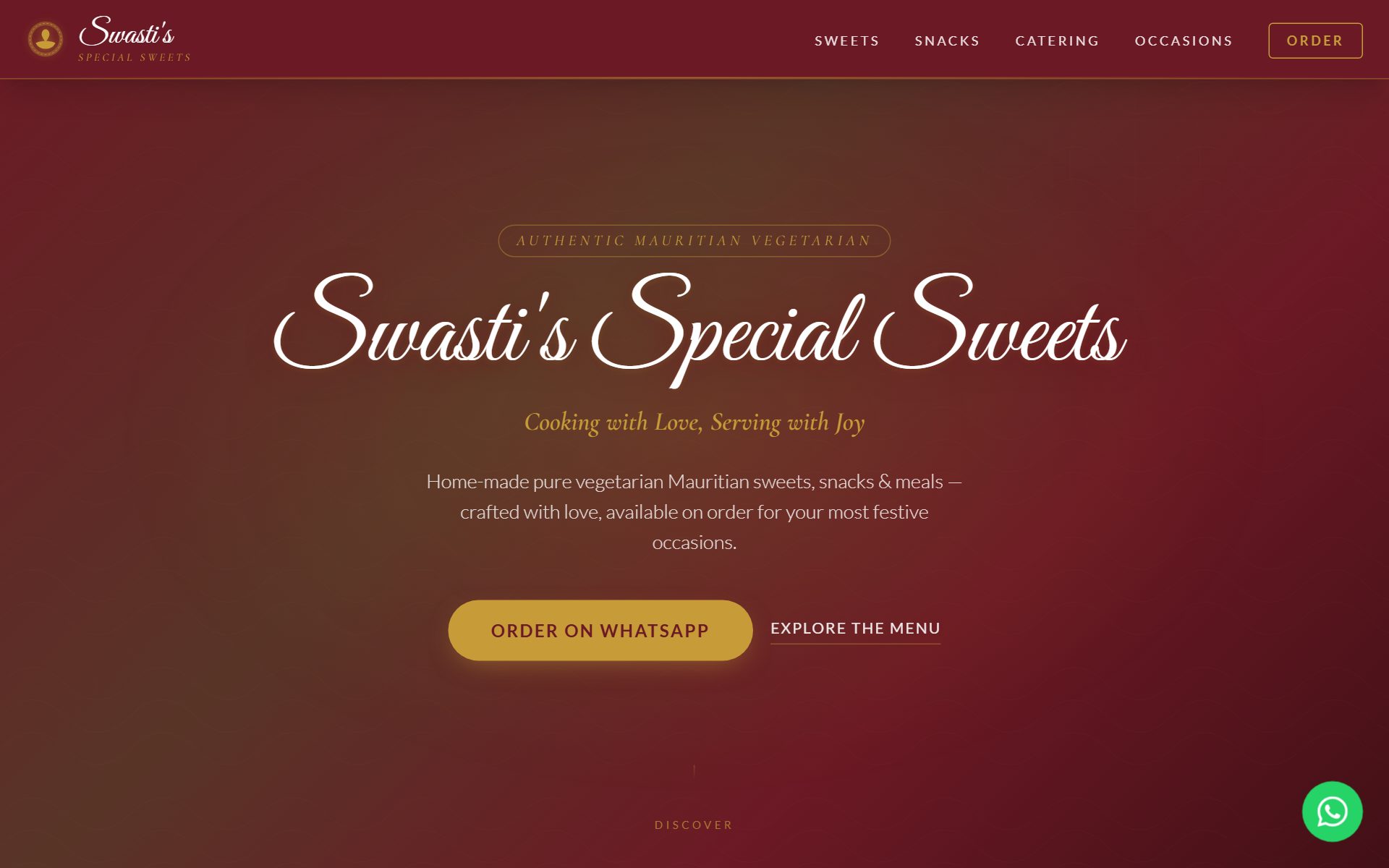 Swasti's Special Sweets website preview